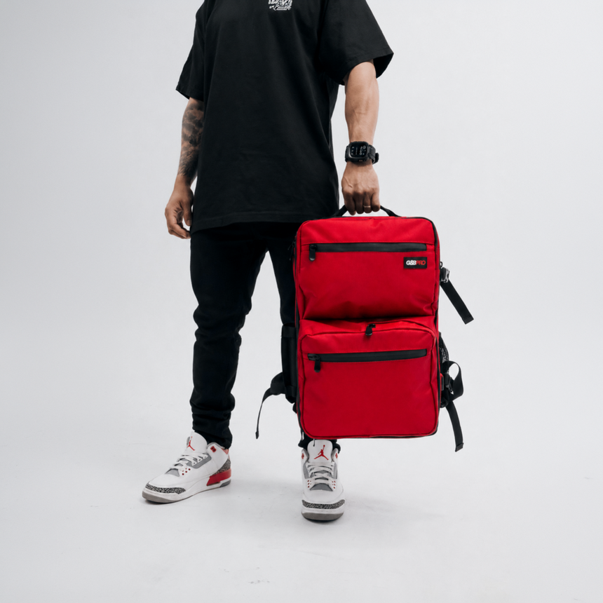 Full Size Mobile Workstation Backpack with Extending Tray System – Fire Red