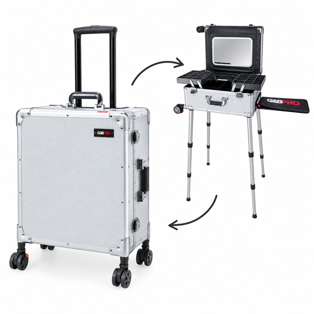 Roller Elite Mobile Workstation with LED Mirror & Extending Tray System – Silver
