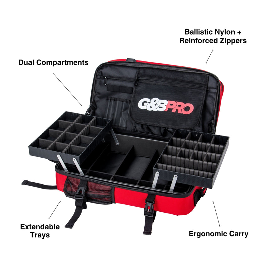 Full Size Mobile Workstation Backpack with Extending Tray System – Fire Red