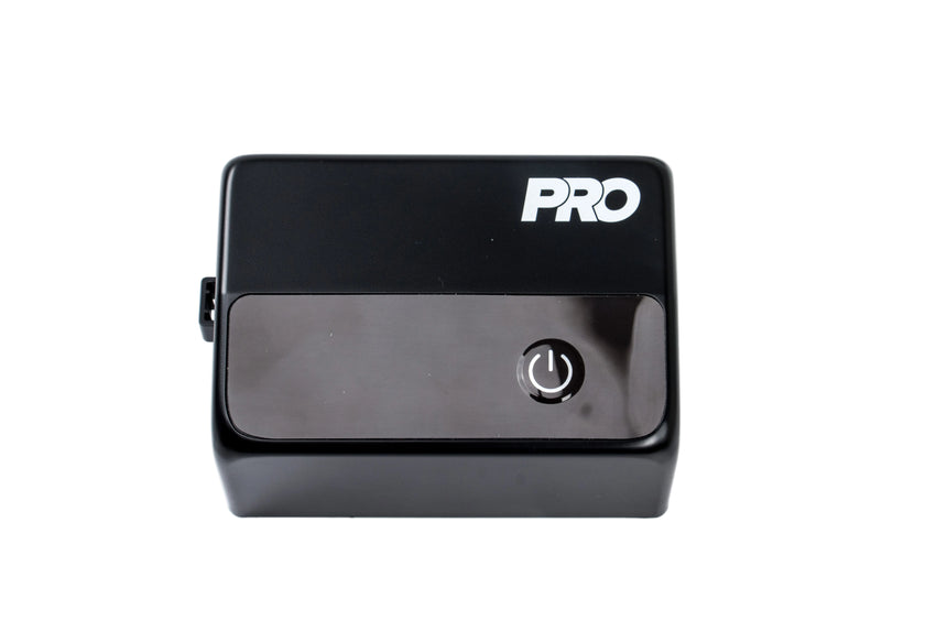 Black electronic device with 'PRO' branding on a white background