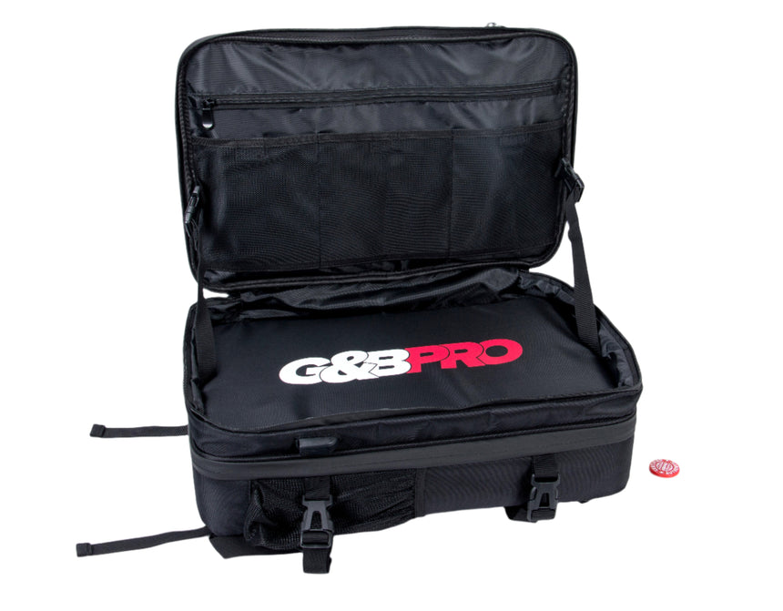 Black travel bag with 'G&G Pro' logo on a white background
