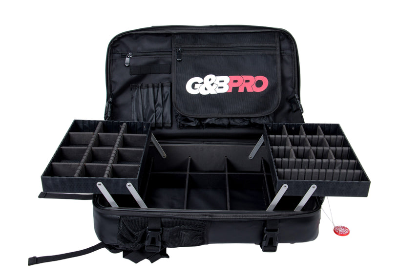 Black G&G Pro case with compartments on a white background