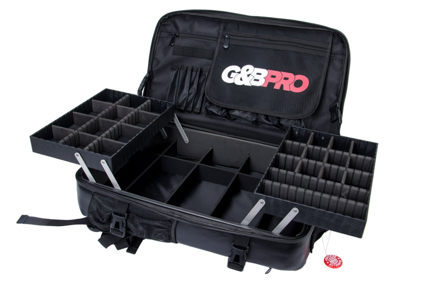 Black tool case with compartments and G&G Pro branding on a white background