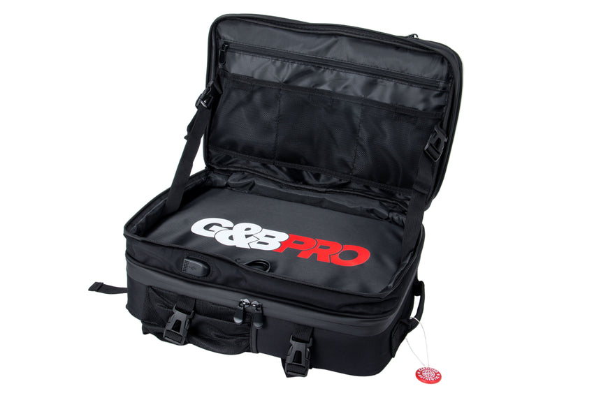 Black travel bag with 'GO PRO' branding on a white background