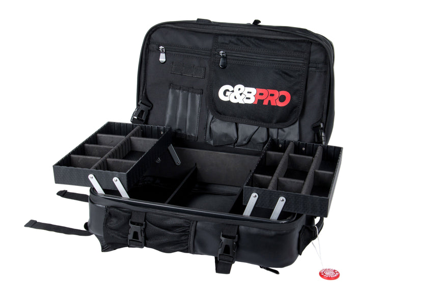 Black G&G Pro case with compartments on a white background