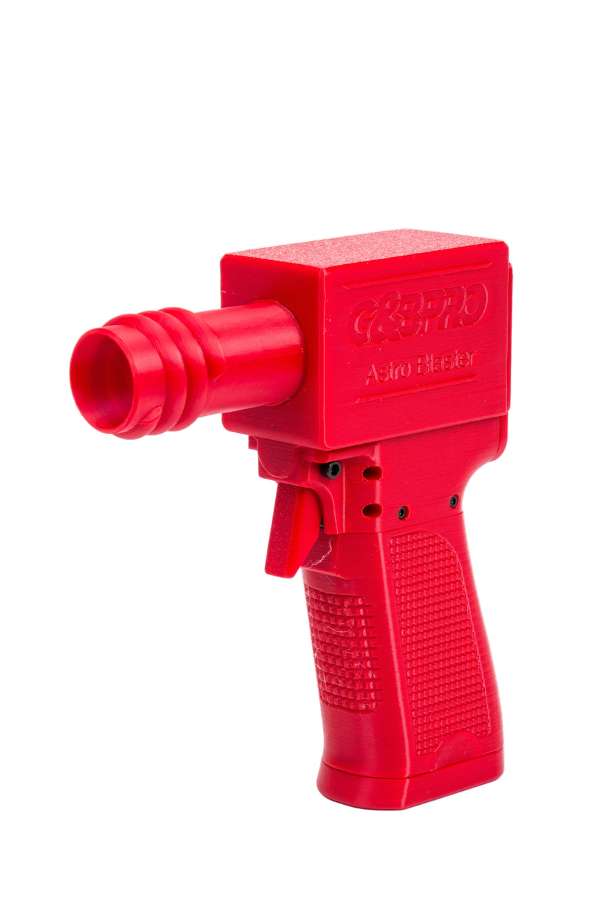 Red handheld device with a nozzle on a white background