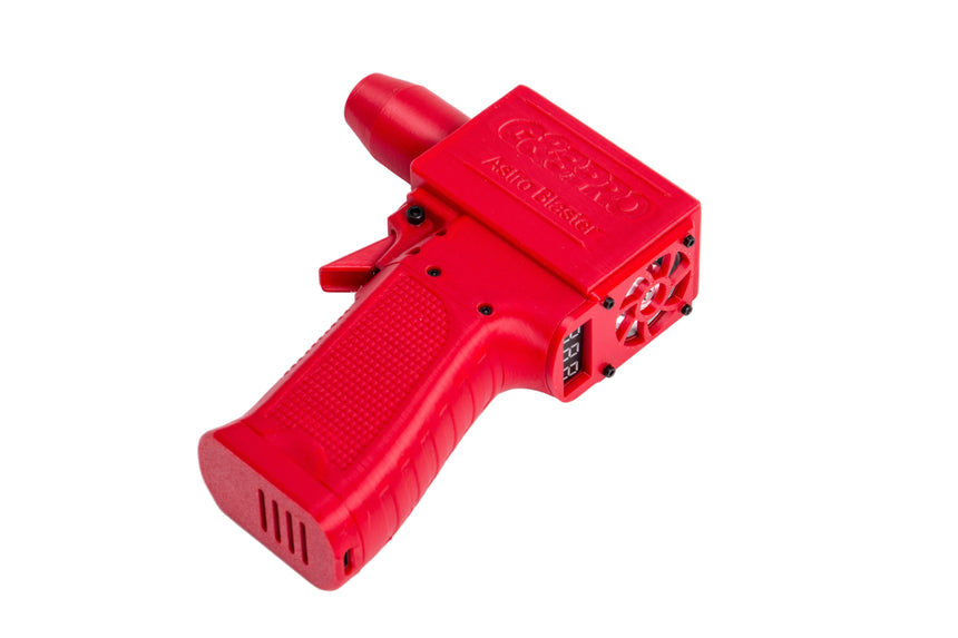Red handheld tool gun on a white background