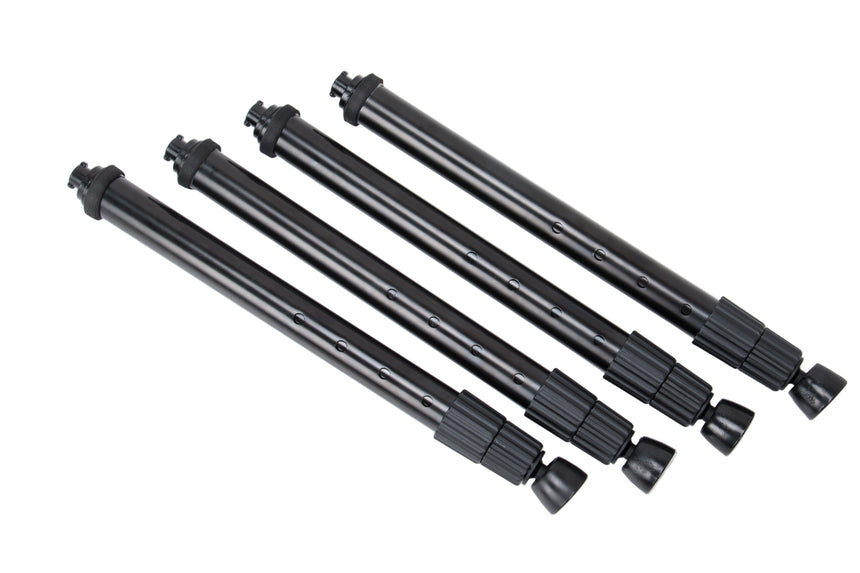 Set of black metal shafts on a white background