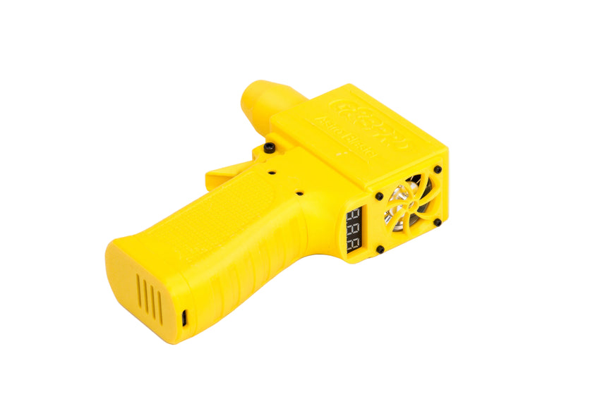 Yellow handheld device on a white background