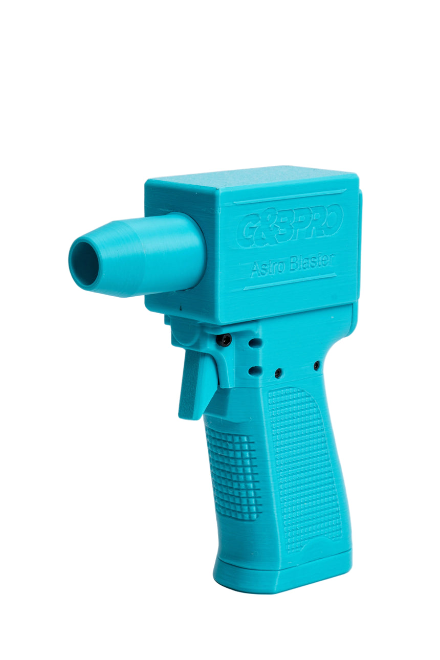 Turquoise spray gun on a white background