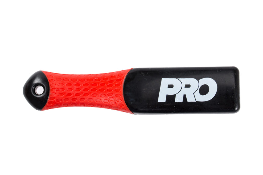 Red and black tool handle with 'PRO' branding on a white background