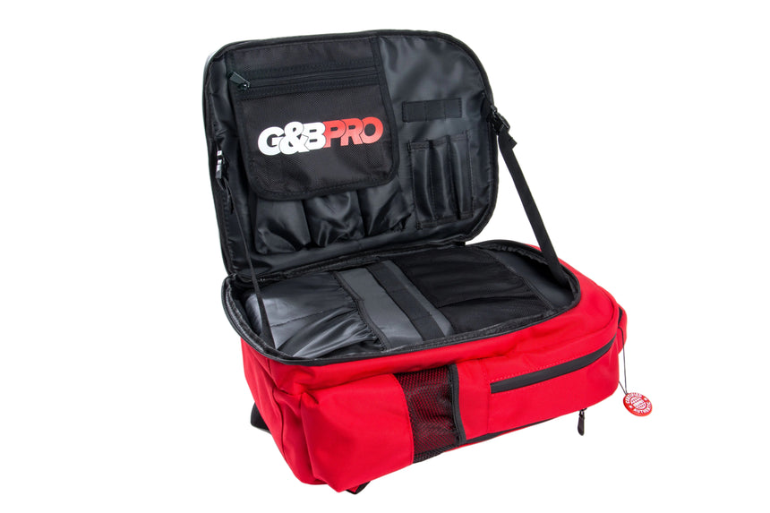 Red and black G&G Pro bag on a white background