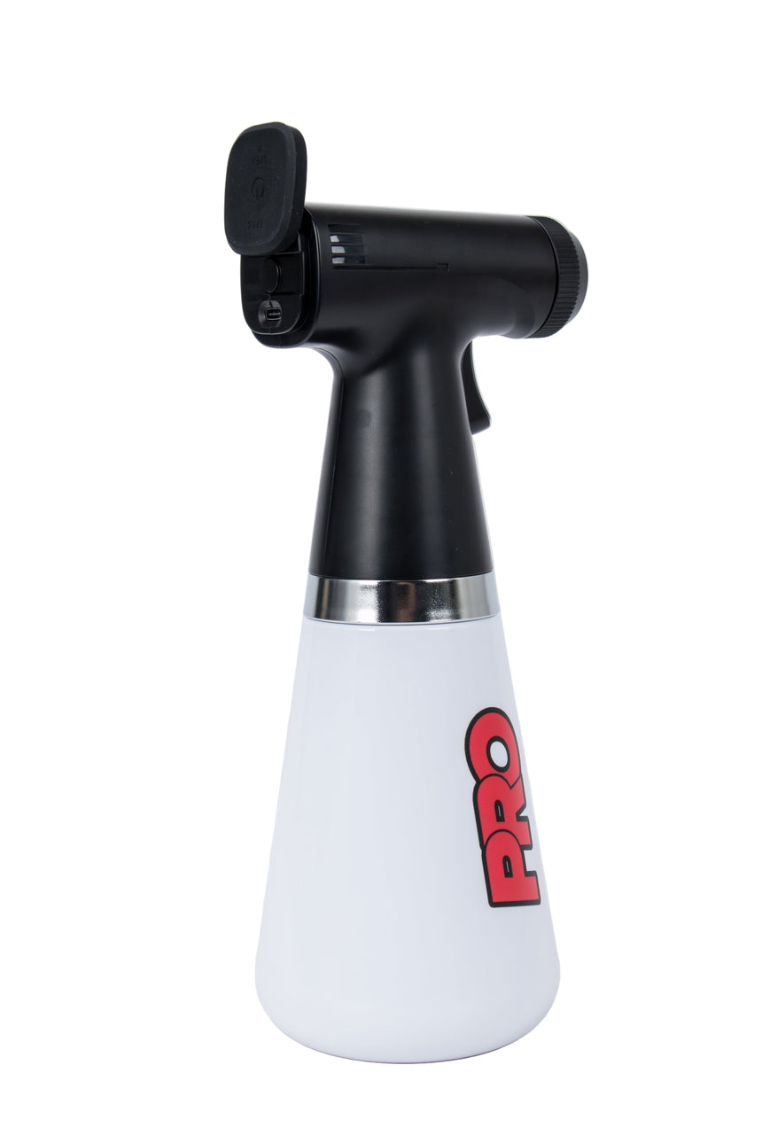 White spray bottle with black nozzle on a white background