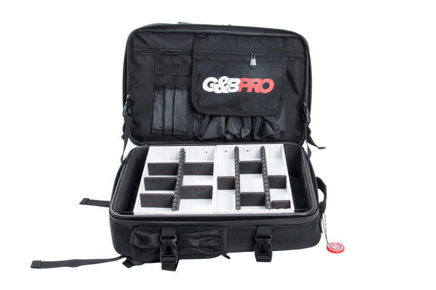 Black G&G Pro case with compartments on a white background
