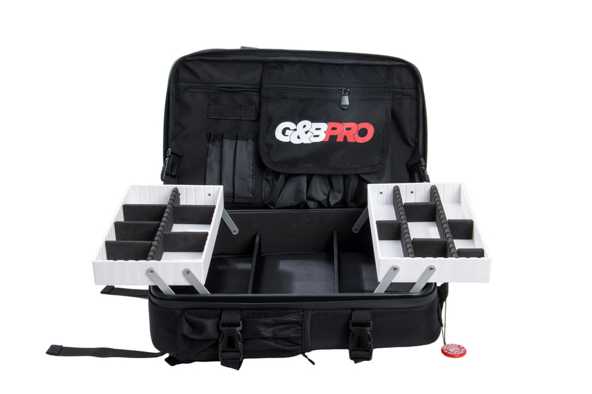 Black G&G Pro case with white trays on a white background