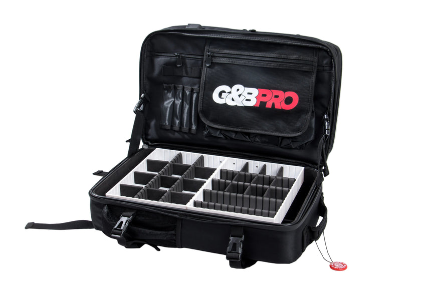 Black G&G Pro case with compartments on a white background