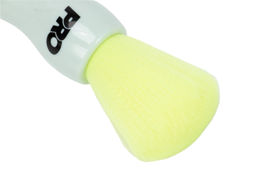 Yellow sponge with a white handle featuring a brand logo on a light gray background