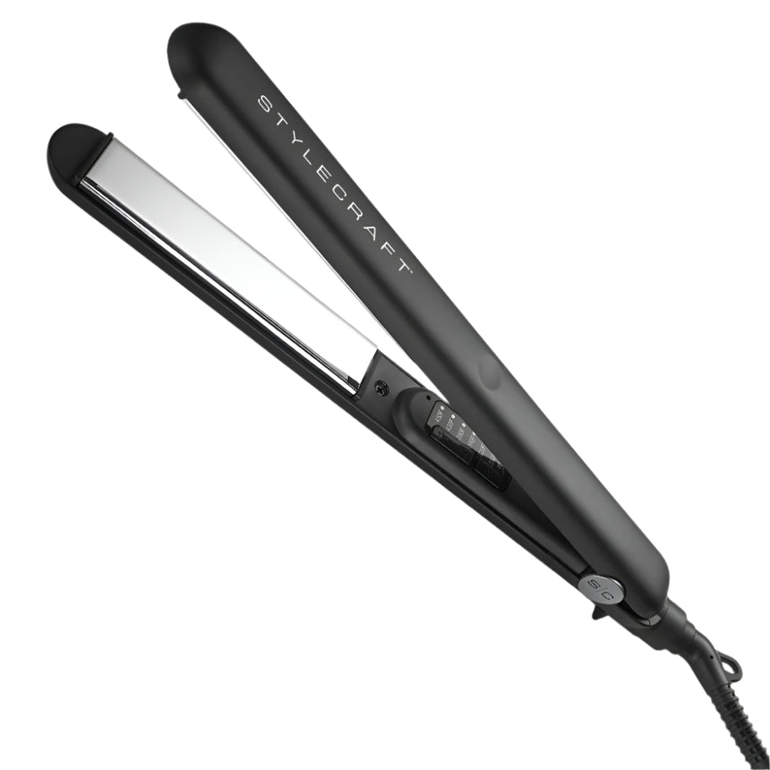 Black hair straightener with 'Stylecraft' branding on a white background