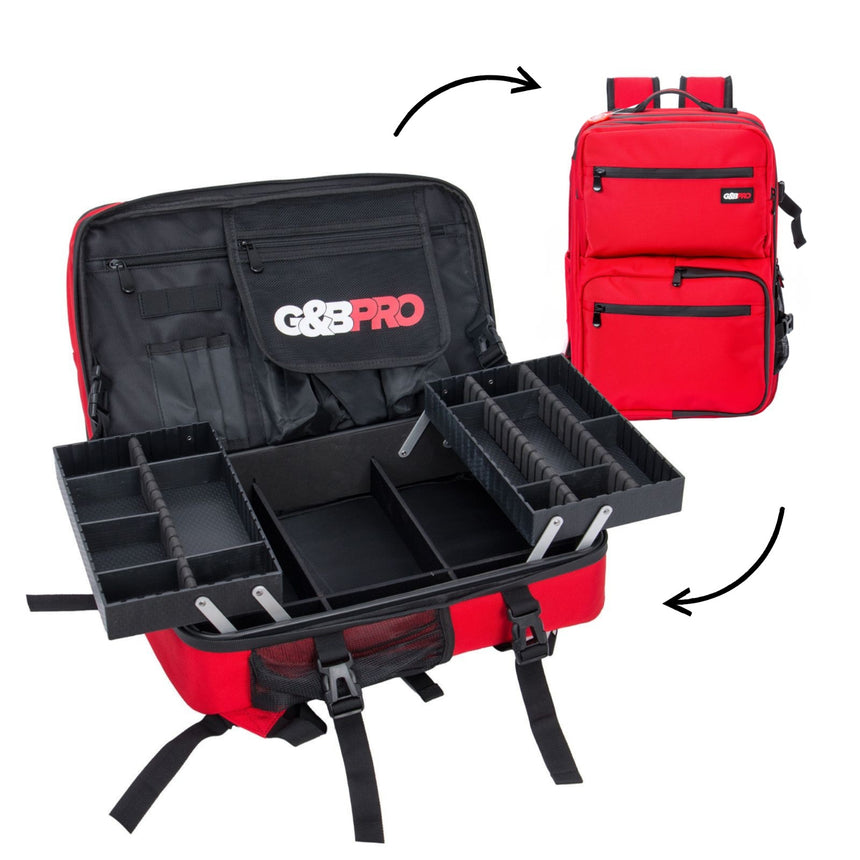Mid Size Mobile Workstation Backpack with Extending Tray System – Fire Red