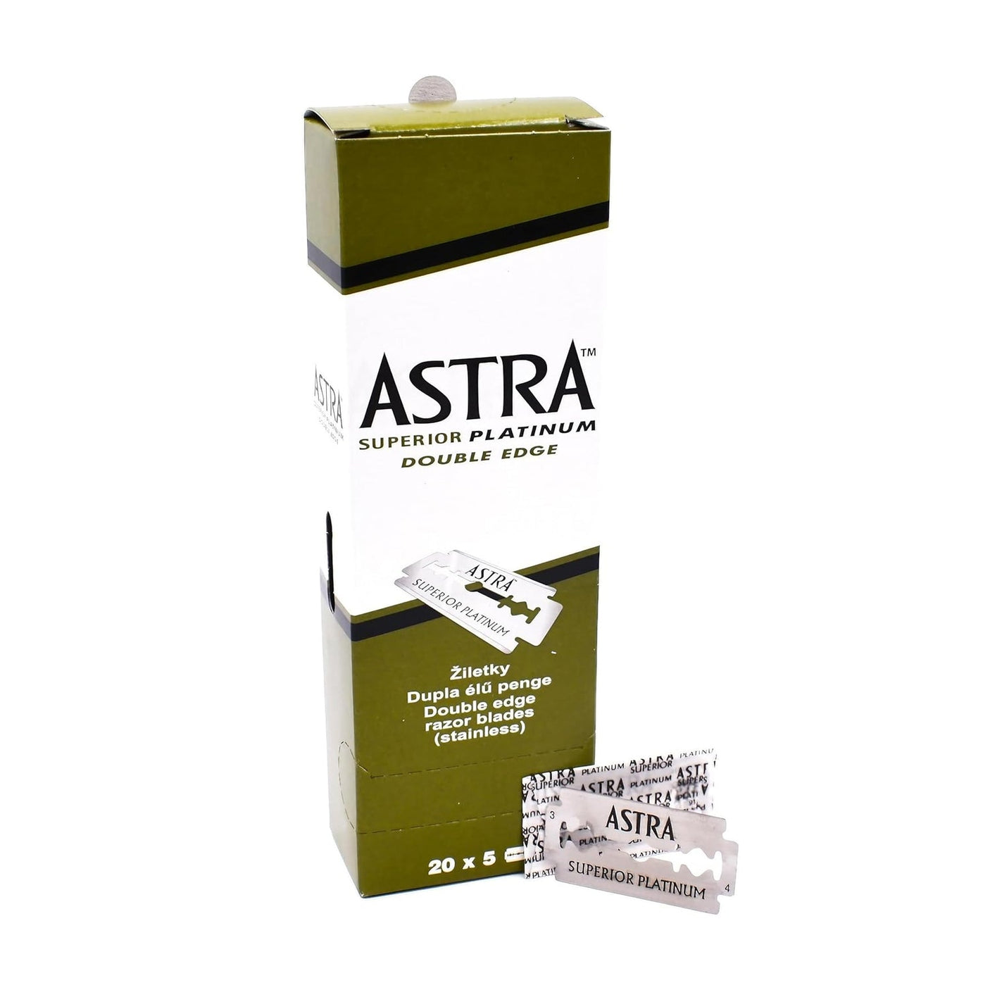 Astra Platinum Double Edge Safety Razor Blades, 100 Blades (20 x 5)