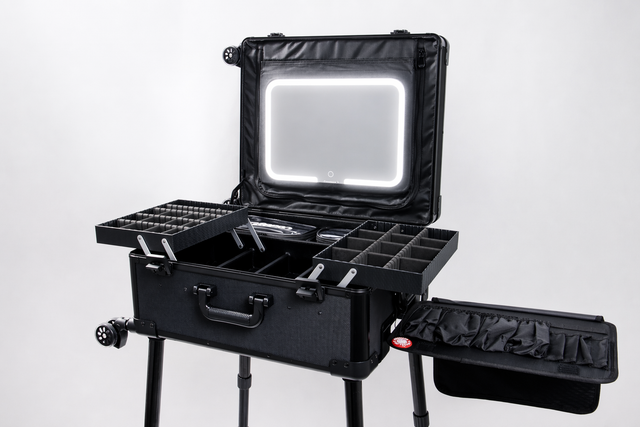 Roller Elite Mobile Workstation with LED Mirror & Extending Tray System - OG Black
