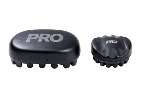 Two black 'PRO' branded massage tools on a white background