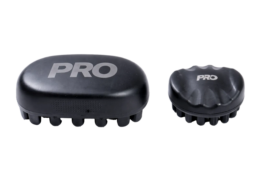 Two black 'PRO' branded massage tools on a white background