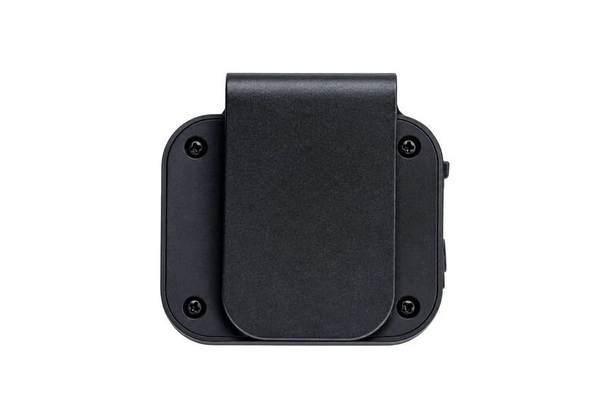 Black rectangular device with rounded edges on a white background