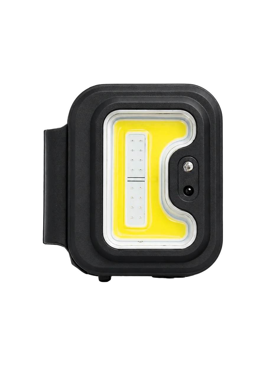 Black and yellow work light on a white background