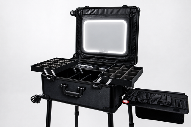 Roller Elite Mobile Workstation with LED Mirror & Extending Tray System – OG Black