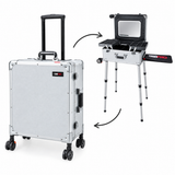 Roller Elite Mobile Workstation with LED Mirror & Extending Tray System – Silver