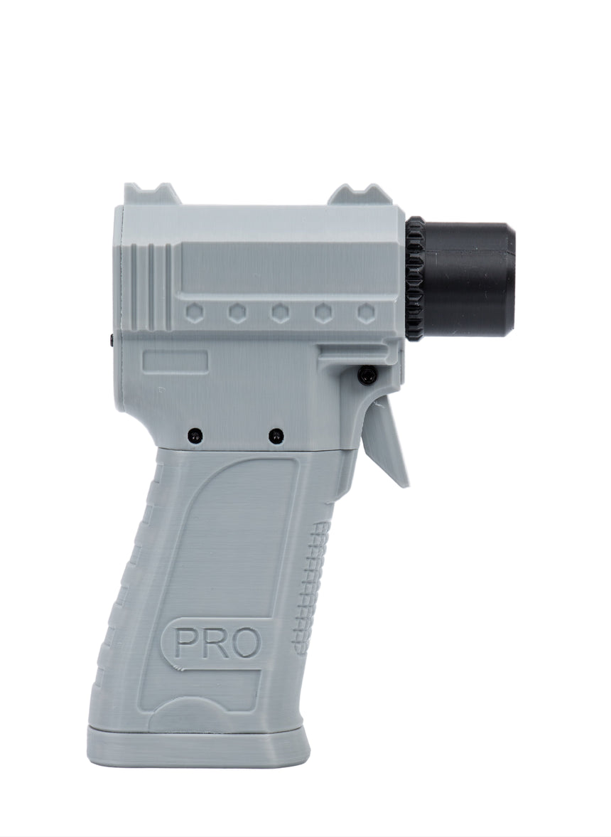 Gray handheld tool with 'PRO' branding on a white background