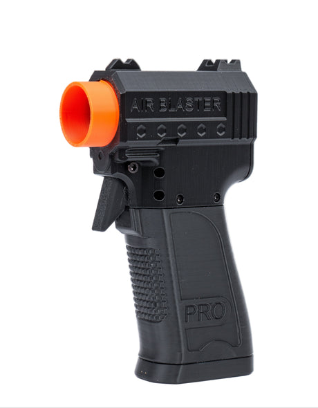 Black air blaster with orange nozzle on a white background