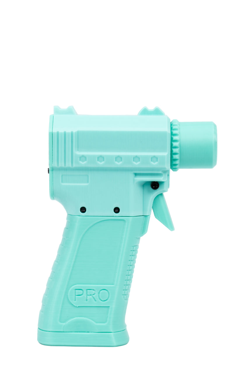 Turquoise spray gun on a white background