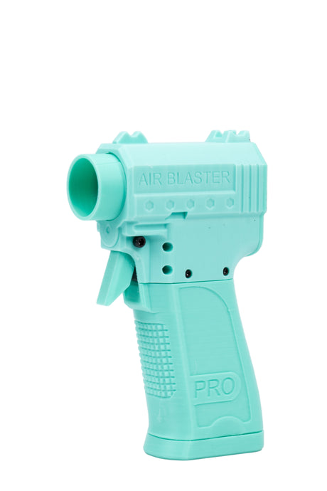 Turquoise air blaster gun on a white background