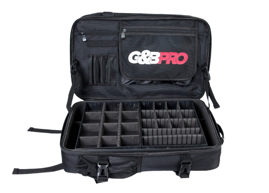 Black G&G Pro case with compartments on a white background
