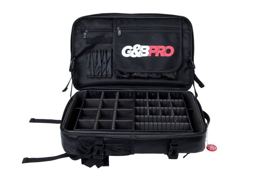 Black G&G Pro case with compartments on a white background