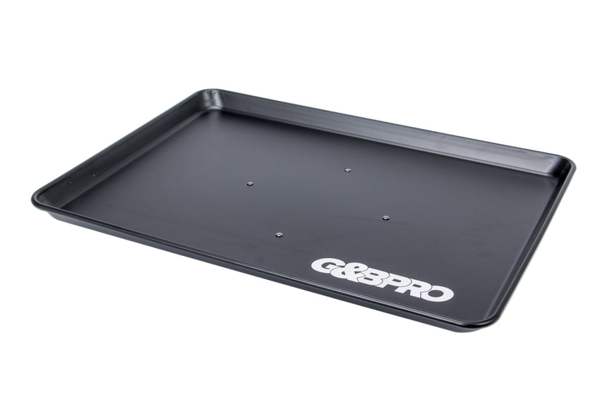 Black tray with 'GoPro' branding on a white background