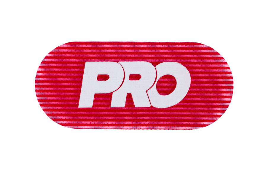 Red and white 'PRO' branded object on a light gray background