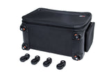 Black suitcase with wheels on a white background