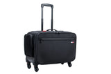Black suitcase with wheels on a white background