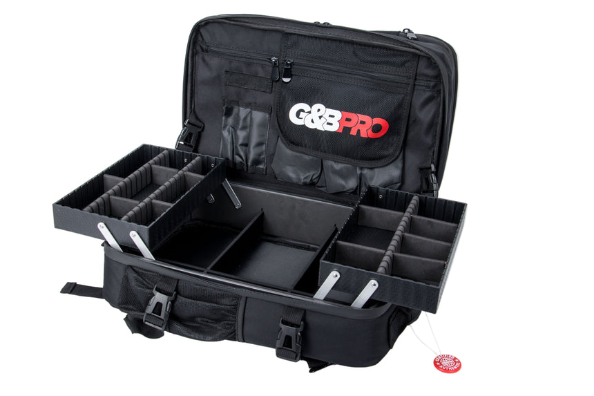 Black G&G Pro case with compartments on a white background