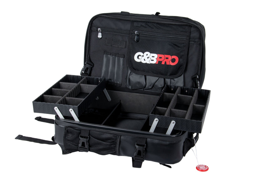 Black G&G Pro case with compartments on a white background