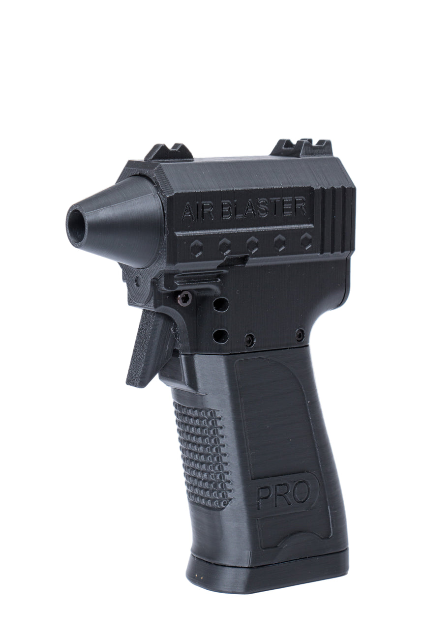 Black airsoft gun with 'Blaster Pro' branding on a white background