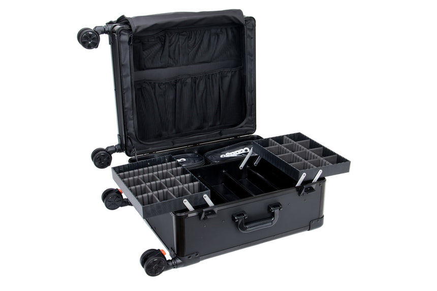 Black tool case with compartments on a white background