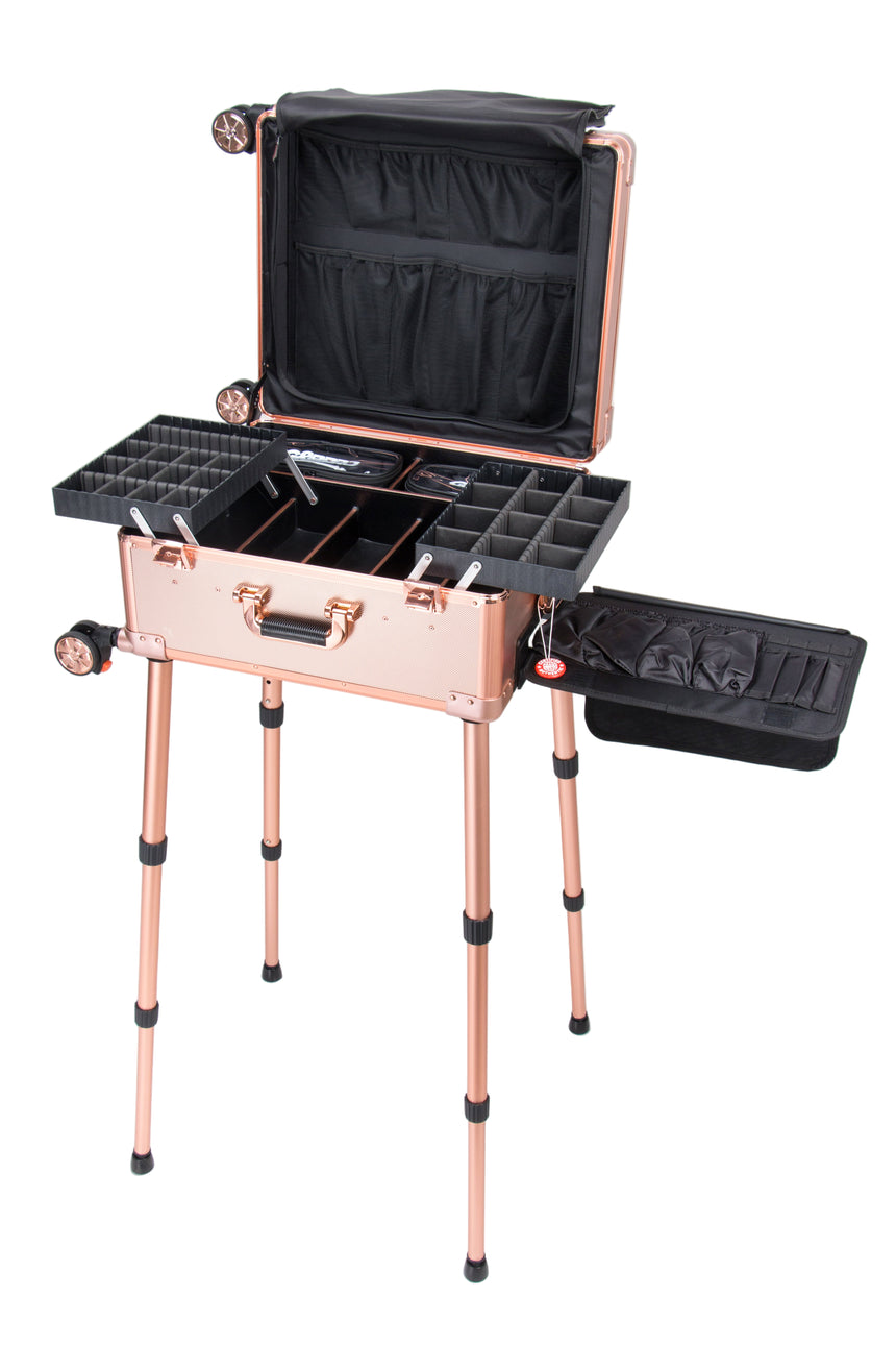 Portable makeup station with open case on a white background