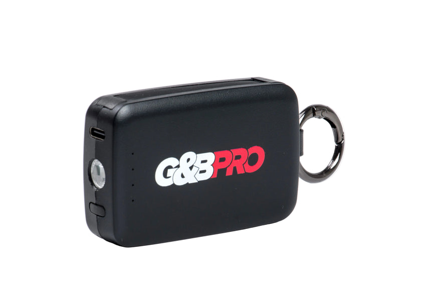 Black portable device with 'G&B Pro' logo on a white background