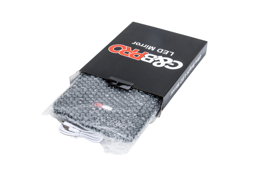 Packaged LED mirror with 'Gogoro' branding on a white background