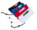 Four drawstring bags in black, blue, red, and white with 'Old Bagg' branding on a light gray background.