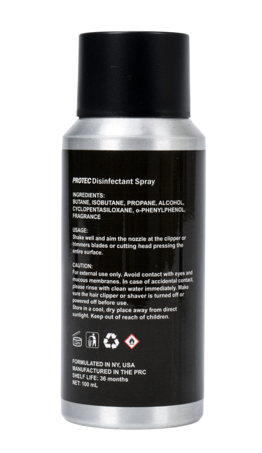 Disinfectant spray bottle with black label on a white background